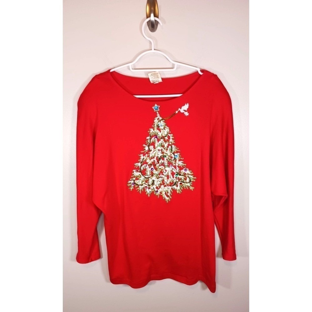 Vintage Hand Painted Christmas Tree Top Laura Rogers Originals USA Womens Medium